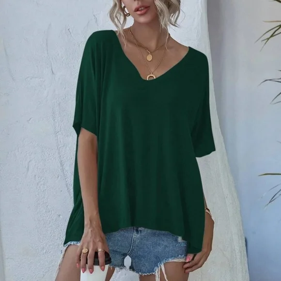 Solid V neck Oversized Top - Picture 12 of 12